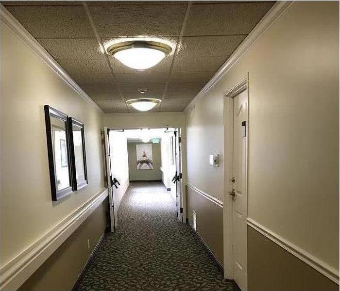 Clean hallway without water damage or drying equipement